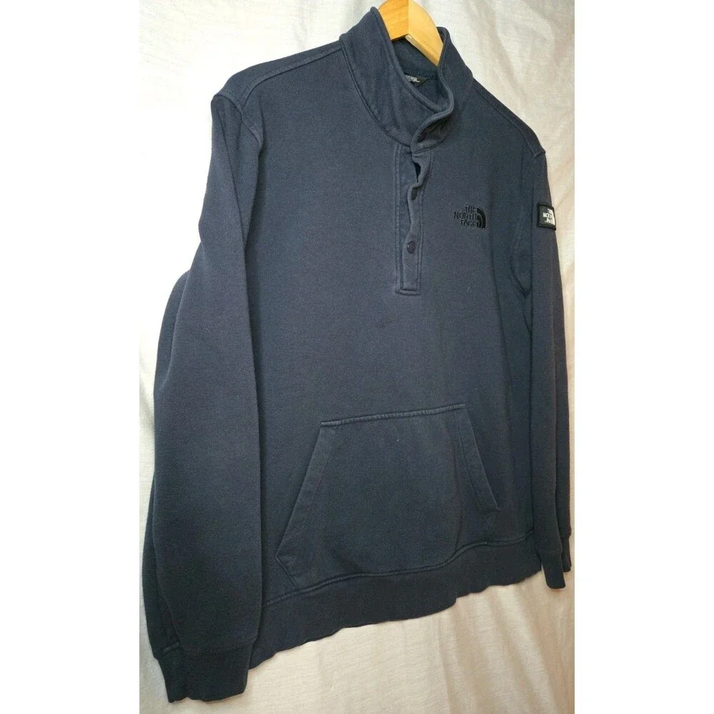 The North Face Sweater Mens M Blue 1/4 Snap Knit Mock Neck Long Sleeve Pullover